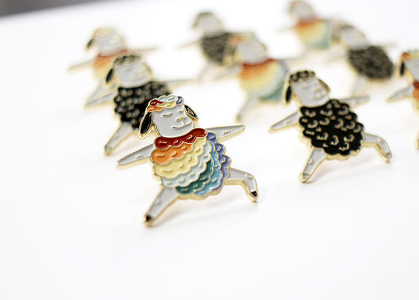 Yoga Enamel Pin - Black Sheep / Rainbow Sheep Warrior 2