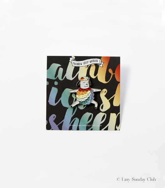 Yoga Enamel Pin - Black Sheep / Rainbow Sheep Warrior 2