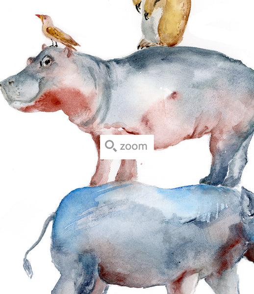 Rhino, Hippo and Meerkat Animal Stack - Watercolor Art Print