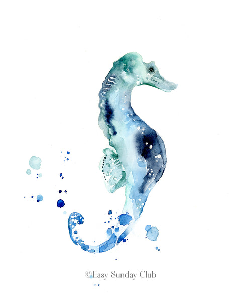 Sea Horse Watercolor Art Print | Under the Sea