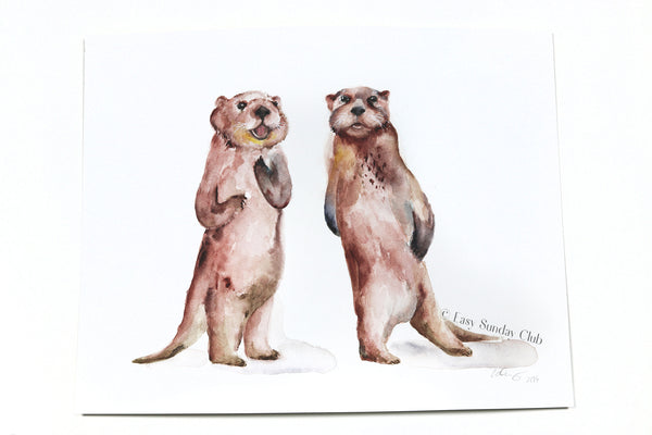 Sea Otters Original Watercolor Painting - 11"x14"