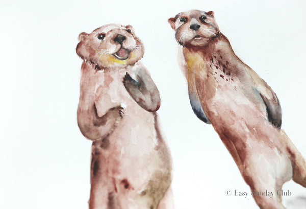Sea Otters Original Watercolor Painting - 11"x14"