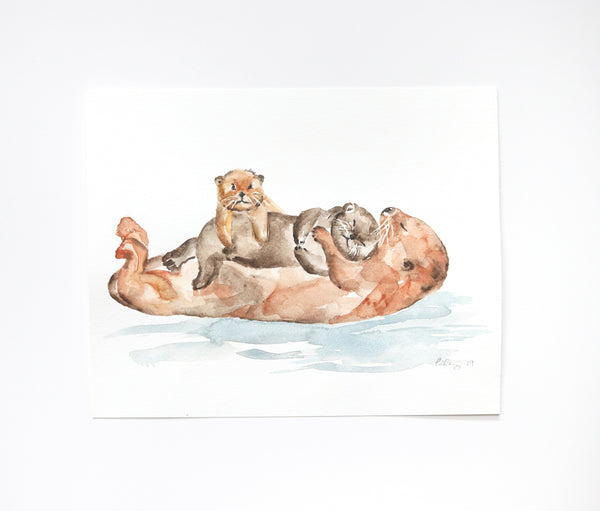 Sea Otters Original Watercolor Painting - 8"x10"