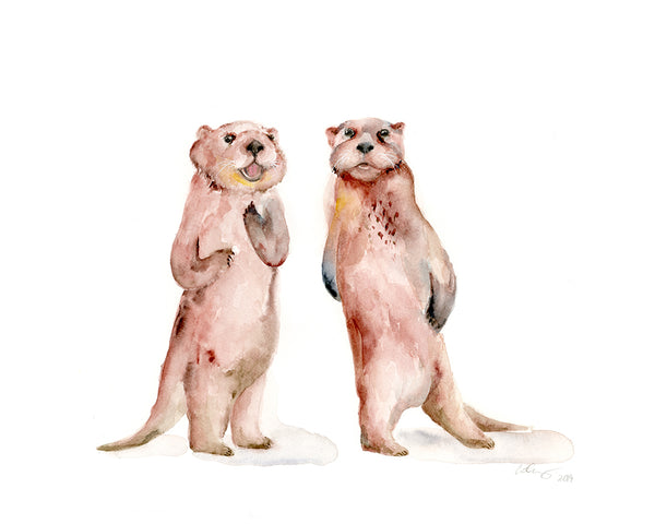 Sea Otters Original Watercolor Painting - 11"x14"