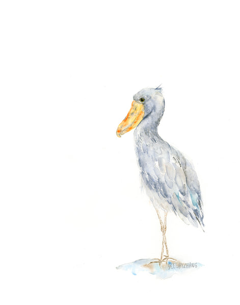 Shoebill Stork - Minimalist Watercolor Art Print