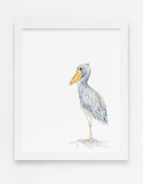Shoebill Stork - Minimalist Watercolor Art Print