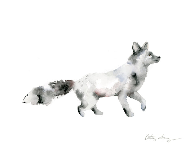 silver fox watercolor painting