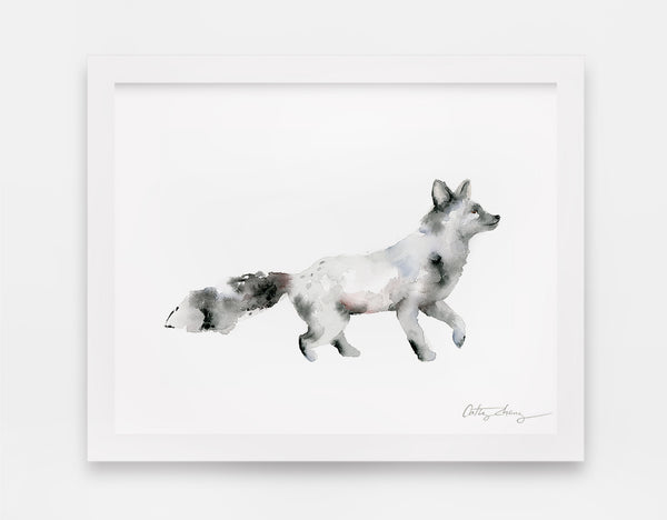 silver fox watercolor painting