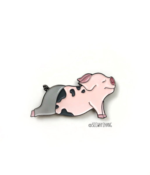 yoga pig enamel pin - pig wearing yoga pants doing vinyasa flow