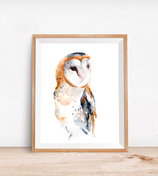 Barn Owl Contemporary Watercolor Art Print