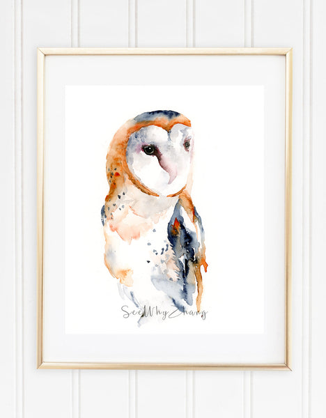 Barn Owl Contemporary Watercolor Art Print