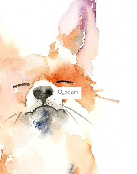 Wall Art Print, Cute baby fox, watercolor illustration