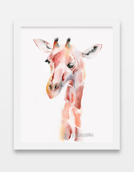 "Ginger" the Giraffe Portrait - Watercolor Art Print