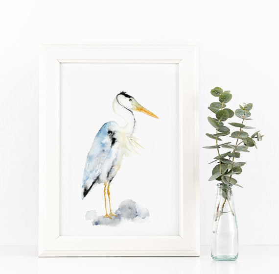Blue Heron Watercolor Art Print