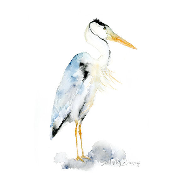 Blue Heron Watercolor Art Print