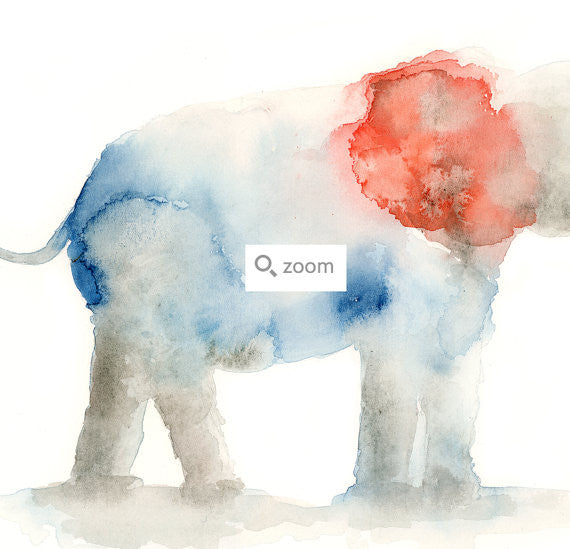Elephant w/ Baby Carriage Watercolor Art Print