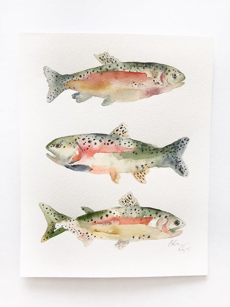 Rainbow Trout Fish Original Watercolor Painting - 8"x10"
