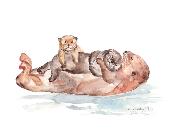 Sea Otters Watercolor Art Print | Under the Sea