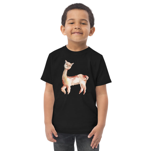 alpaca toddler short sleeve tee in black. black toddler tee with fun animal designs